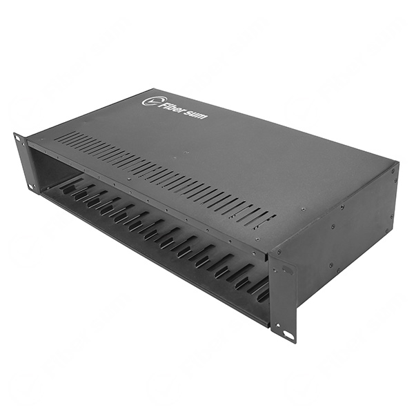 2U 16-slot Chassis for Modular Video Converter rack fix 16pcs Card, Provide dual power supplies DC 48V Modular Video Converter | FCVR-16-2U-D4D